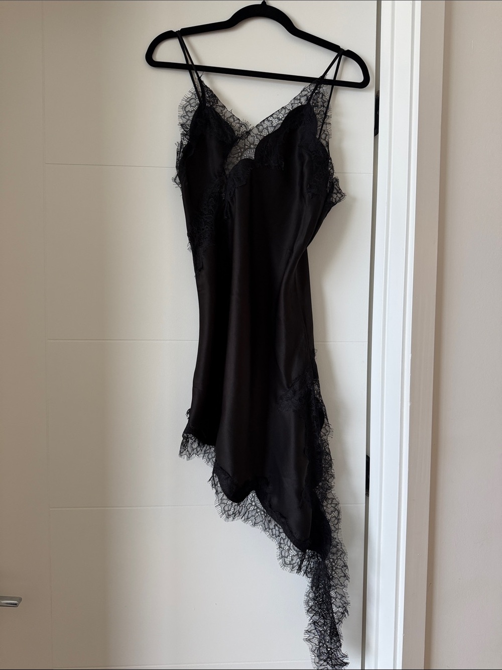 Black Lace Trim Slip Dress